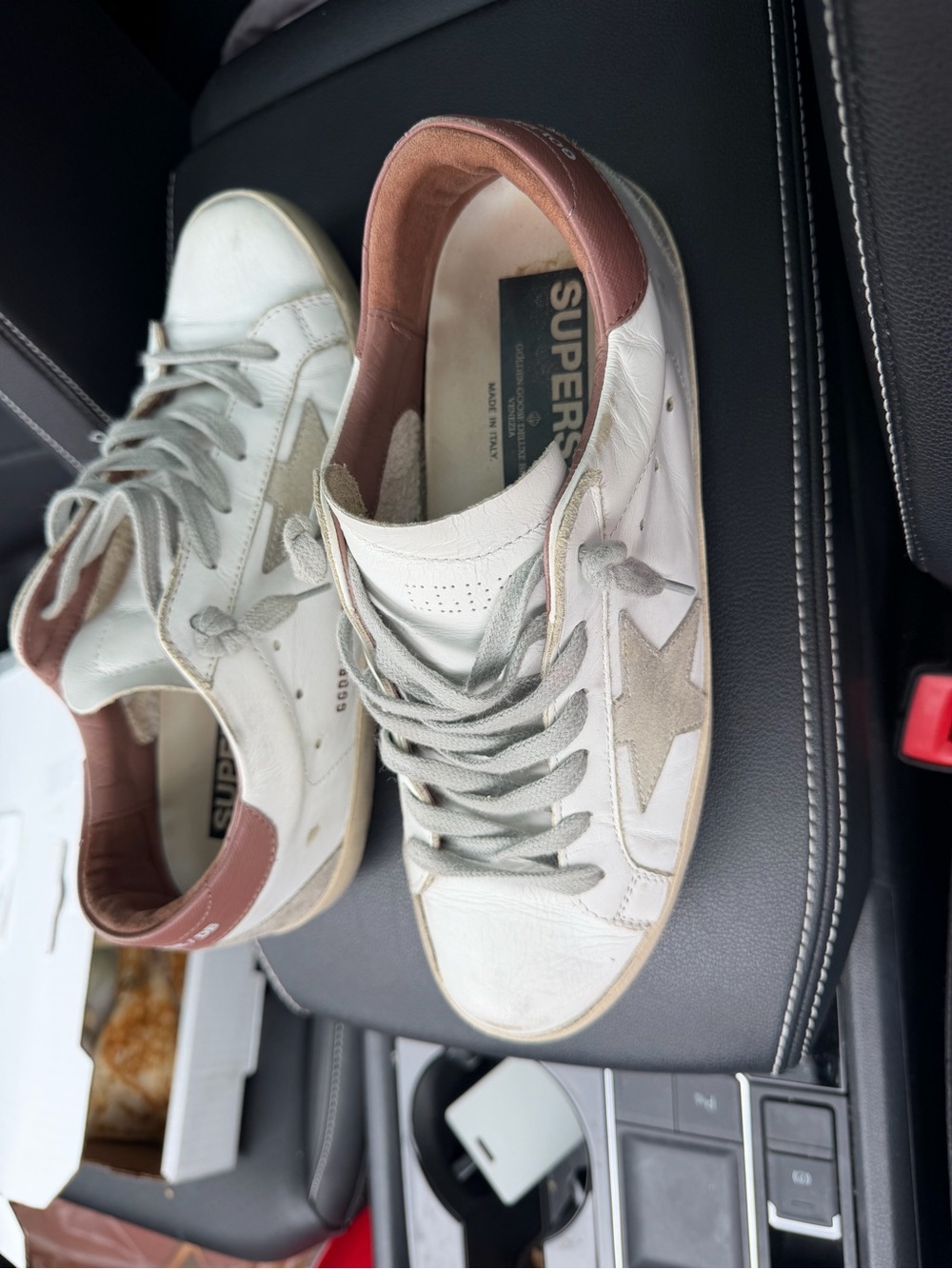 Golden Goose Style White Leather Sneakers with Brown Heel